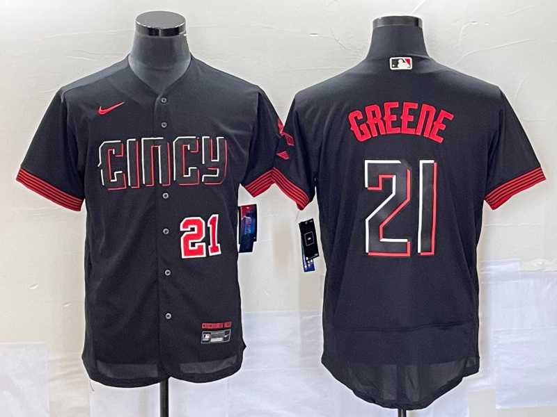 Men%27s Cincinnati Reds #21 Hunter Greene Number Black 2023 City Connect Flex Base Stitched Jersey